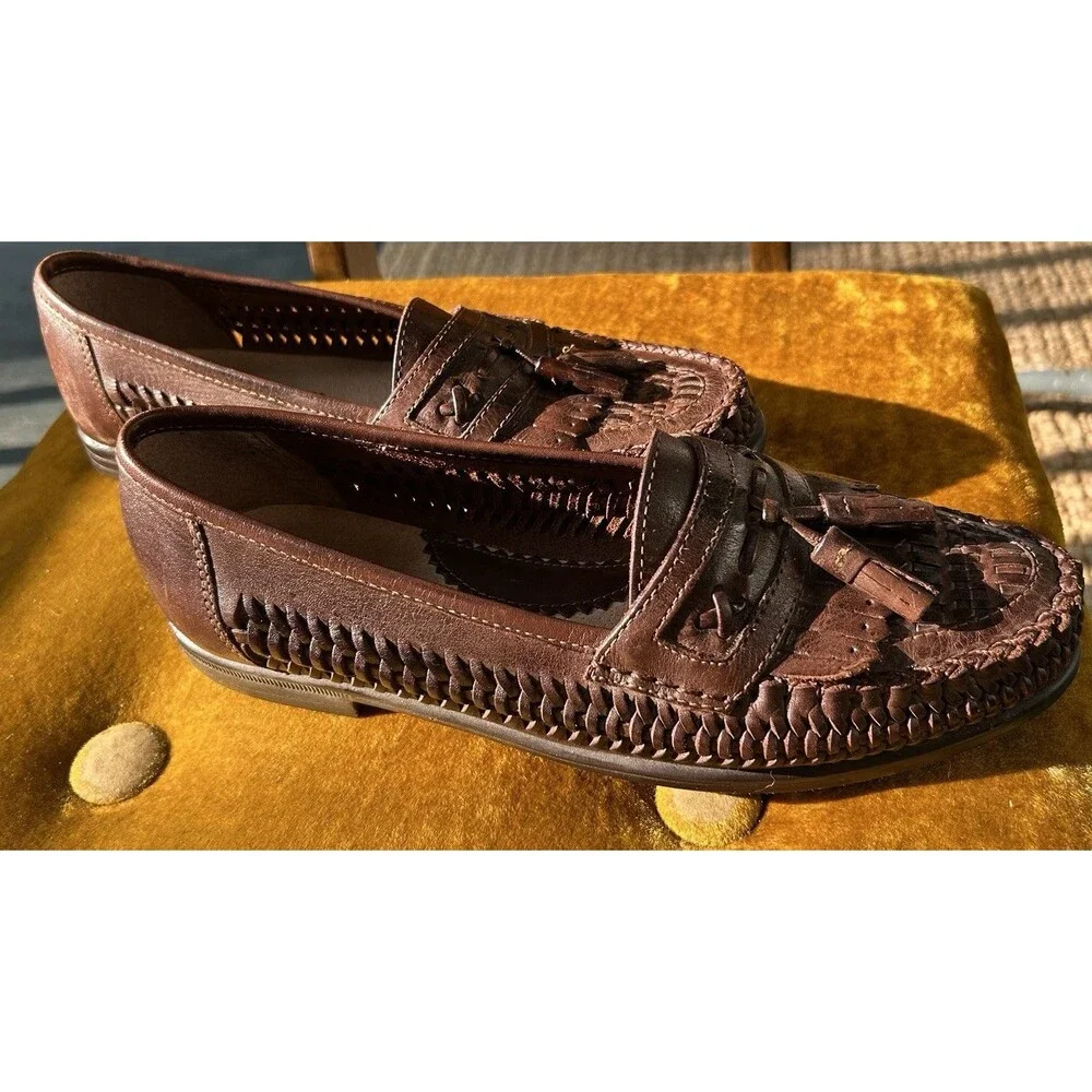 Vintage Stacy Adams Woven Leather Loafers Men’s Size 9 Mahogany Made In Brazil